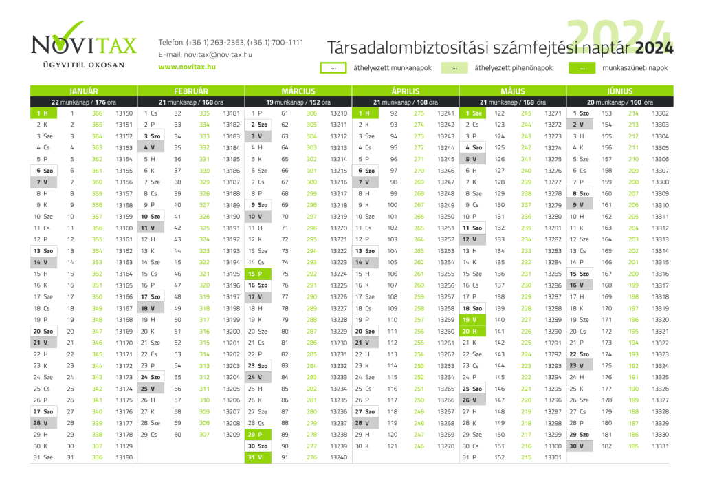 TB naptár 2024 Novitax Ügyviteli és könyvelő programok